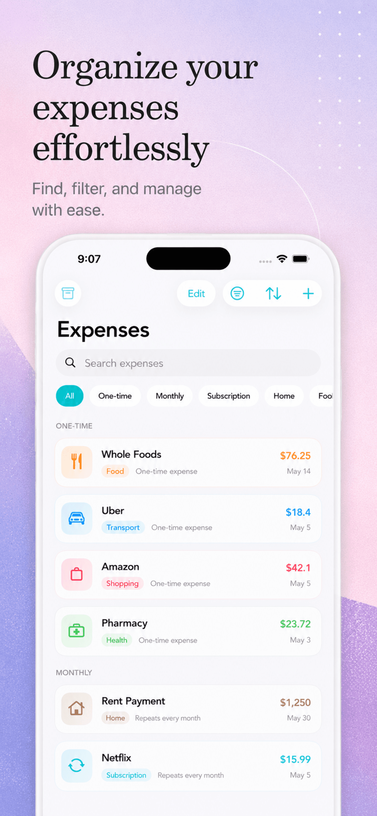 Expenses screen in Savli